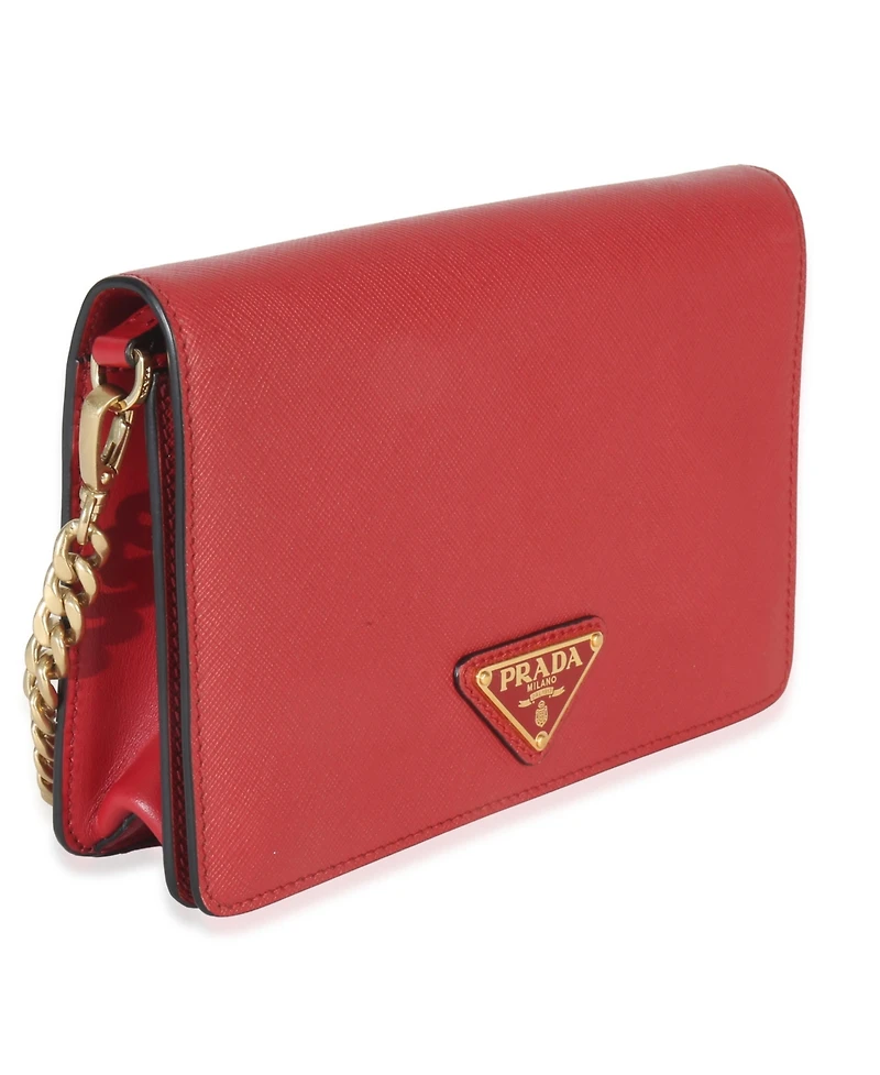 Pre-Owned Prada Red Saffiano Triangle Logo Mini Crossbody