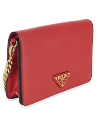 Pre-Owned Prada Red Saffiano Triangle Logo Mini Crossbody