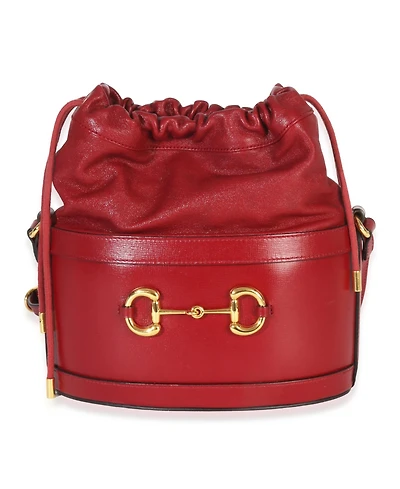 Pre-Owned Gucci Red Calfskin Horsebit 1955 Drawstring Bucket Bag