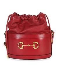 Pre-Owned Gucci Red Calfskin Horsebit 1955 Drawstring Bucket Bag