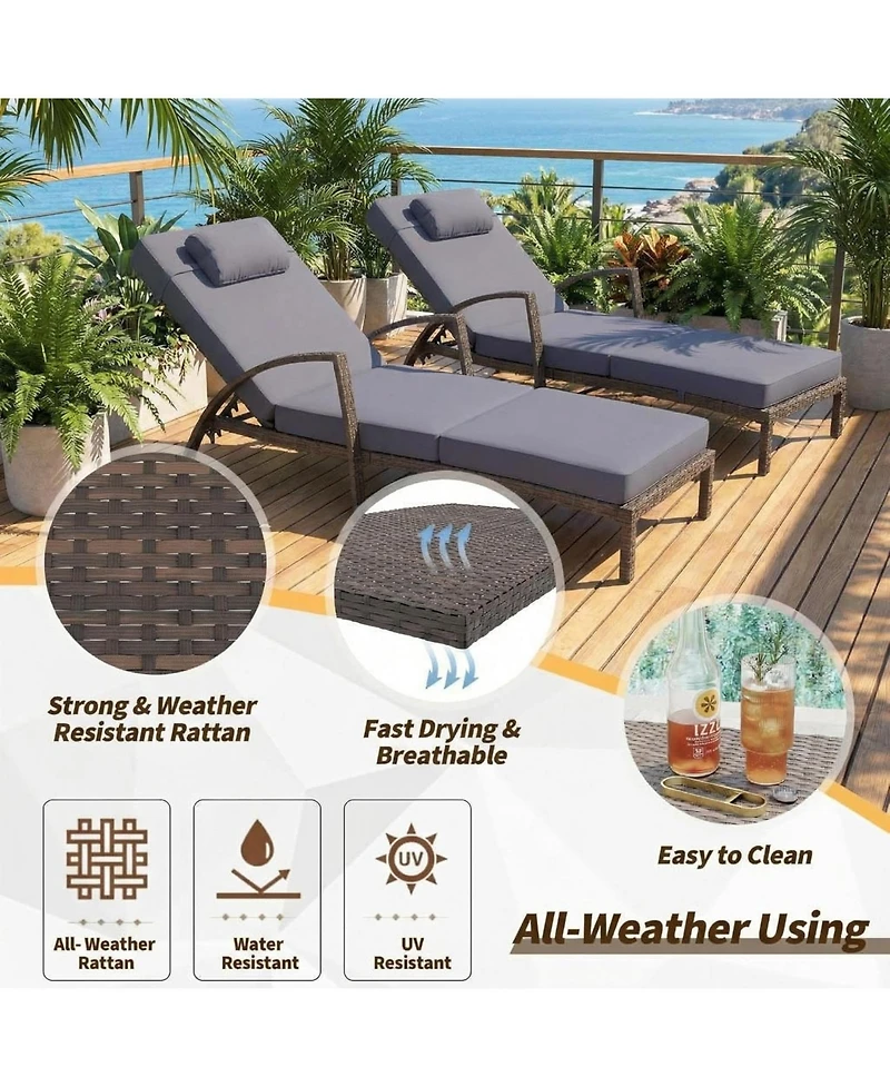 gaomon Set of 2 Patio Chaise Loungers, 5-Position Adjustable, All-Weather Rattan