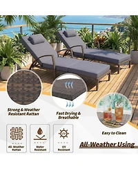 gaomon Set of 2 Patio Chaise Loungers, 5-Position Adjustable, All-Weather Rattan