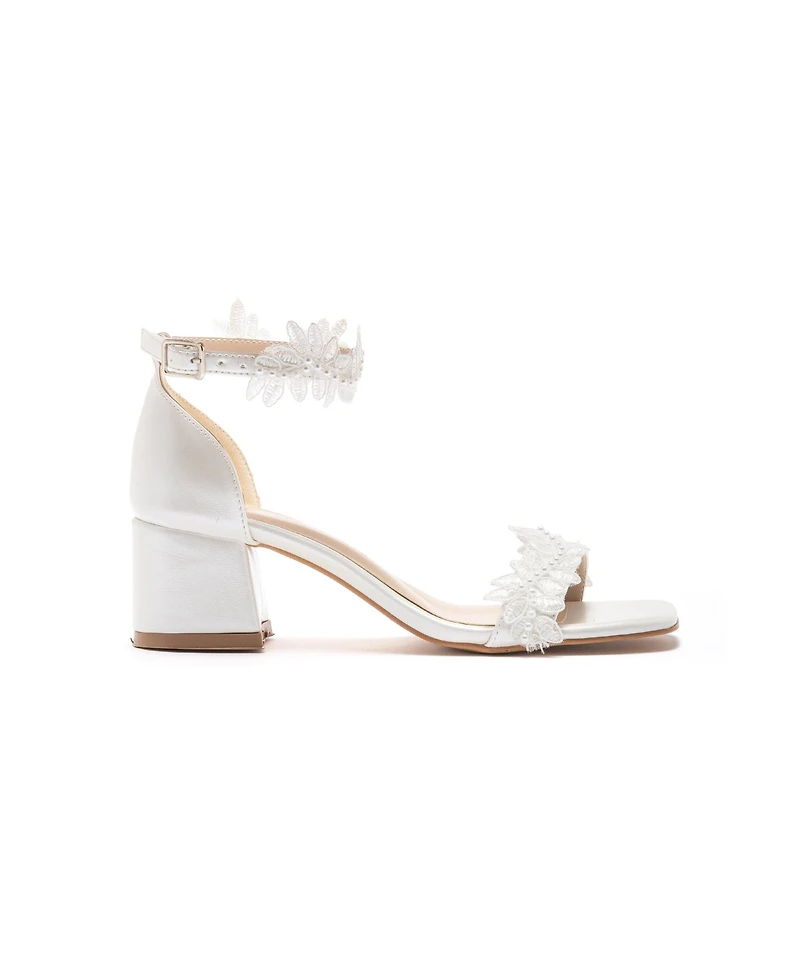 Forever and Always Women's Shoes Elodie Bridal Lace Block Heel Sandal