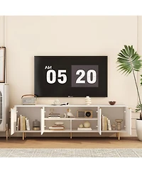 Rainsken Modern Fluted Tv Cabinet for 55+ Inch Tv, Media Console Entertainment Center with 4 Storage Cabinets and Metal Handles for Living Room