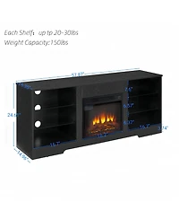 Rainsken 58" Electric Fireplace Tv Stand, Led Media Console for 32-62 Inch TVs with Usb Charging Port, Modern Entertainment Center for Living Roo