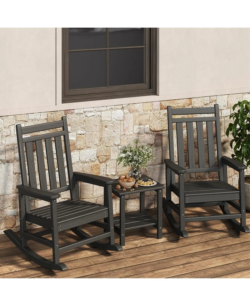 gaomon Poly Lumber Rocking Chair Outdoor Set of 2 with Side Table - Hdpe High Back Porch Rocker Chairs for Adults