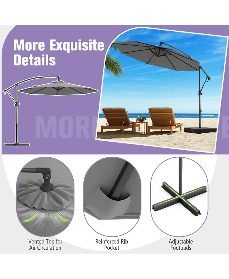 Gouun 10 ft Offset Hanging Patio Umbrella with Infinite Tilt 360-Degree Rotation and Base