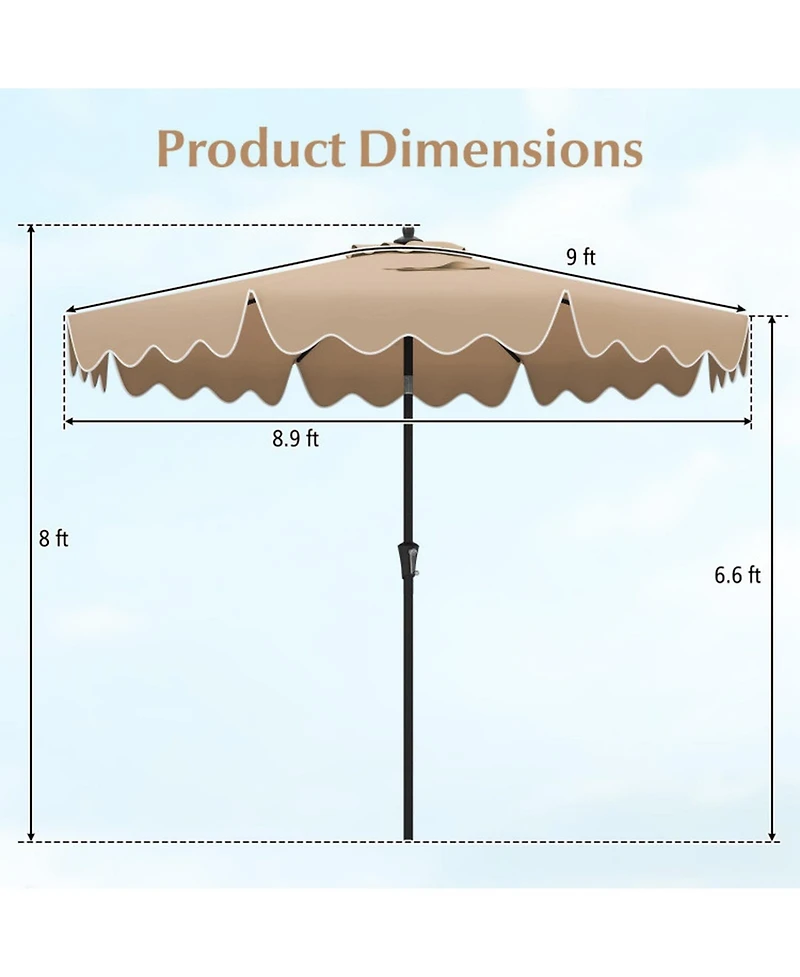 Gouun 9 ft Patio Umbrella with Push-Button Tilt Crank Handle and Ruffled Edge Design