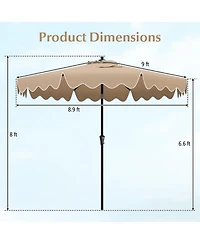 Gouun 9 ft Patio Umbrella with Push-Button Tilt Crank Handle and Ruffled Edge Design