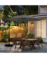 Gouun 10 ft Solar Offset Umbrella with 96 Led Lights 9 Modes Weighted Base and 360 Rotation