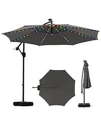 Gouun 10 ft Solar Offset Umbrella with 96 Led Lights 9 Modes Weighted Base and 360 Rotation