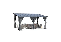 Aecojoy 16'x10' Wall Gazebo with Curtains and Mosquito Netting