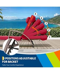 gaomon Set of 2 Rattan Folding Chaise Loungers, 5-Position Adjustable