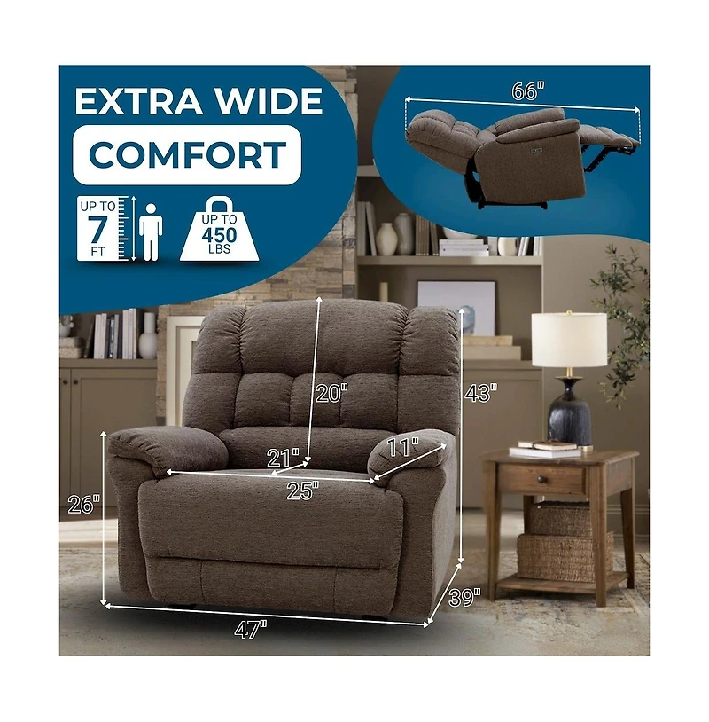 Heartland Furniture Oversized Recliner Chair Heavy Duty Recliners with Wide Seat