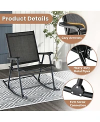 Gymax 4pcs Patio Folding Rocking Chair Heavy-Duty Metal Frame Rockers Outdoor
