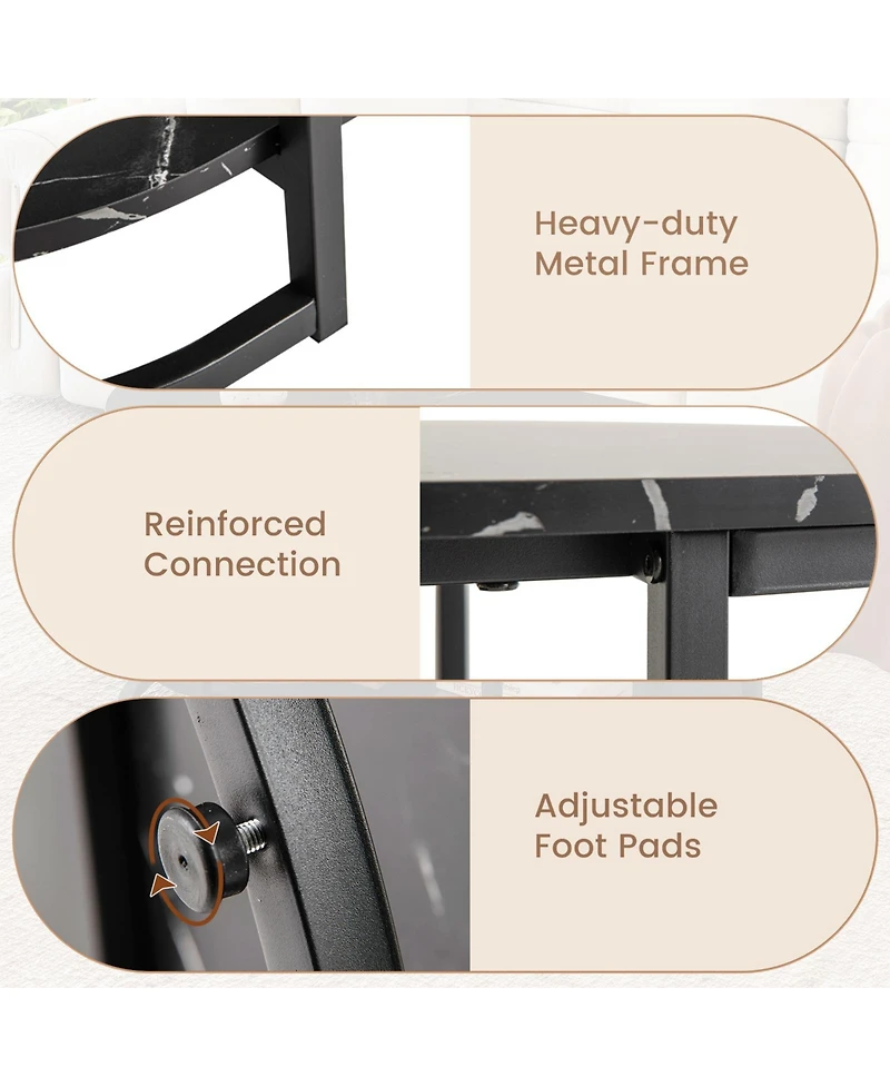 Slickblue Marble Coffee Table with Open Storage Shelf-White