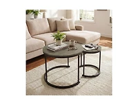 Slickblue Oak Round Nesting Coffee Tables Set of 2 Stackable