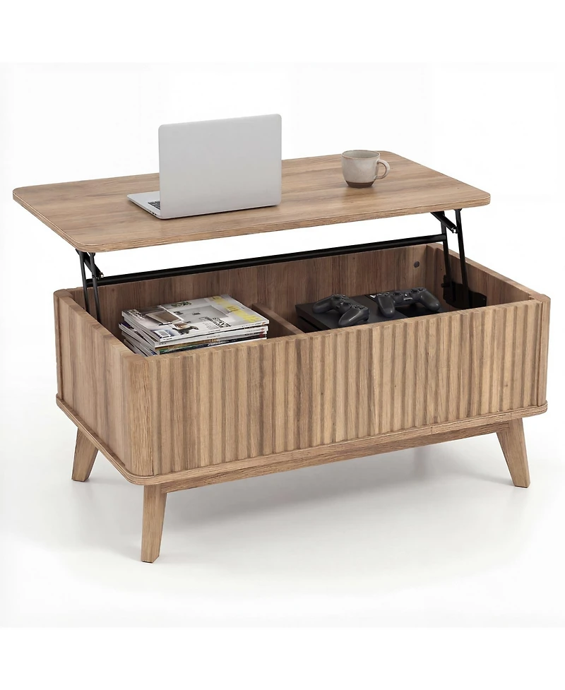Slickblue Wooden Coffee Table Fluted Lift Top Design