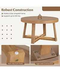 Slickblue Round Coffee Table Farmhouse Rubber Wood Legs