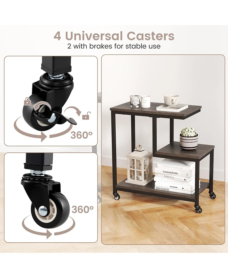 Slickblue 3 Tier G Shaped Side Table Mobile End with Storage