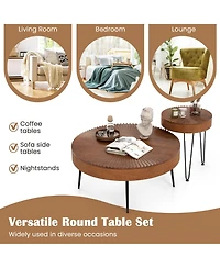 Slickblue Set of 2 Round Tables with Pine Wood Top and Metal Legs