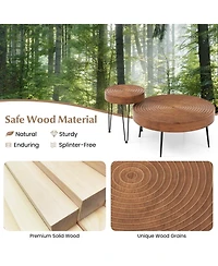 Slickblue Set of 2 Solid Wood Farmhouse Round Coffee Tables Ring Design