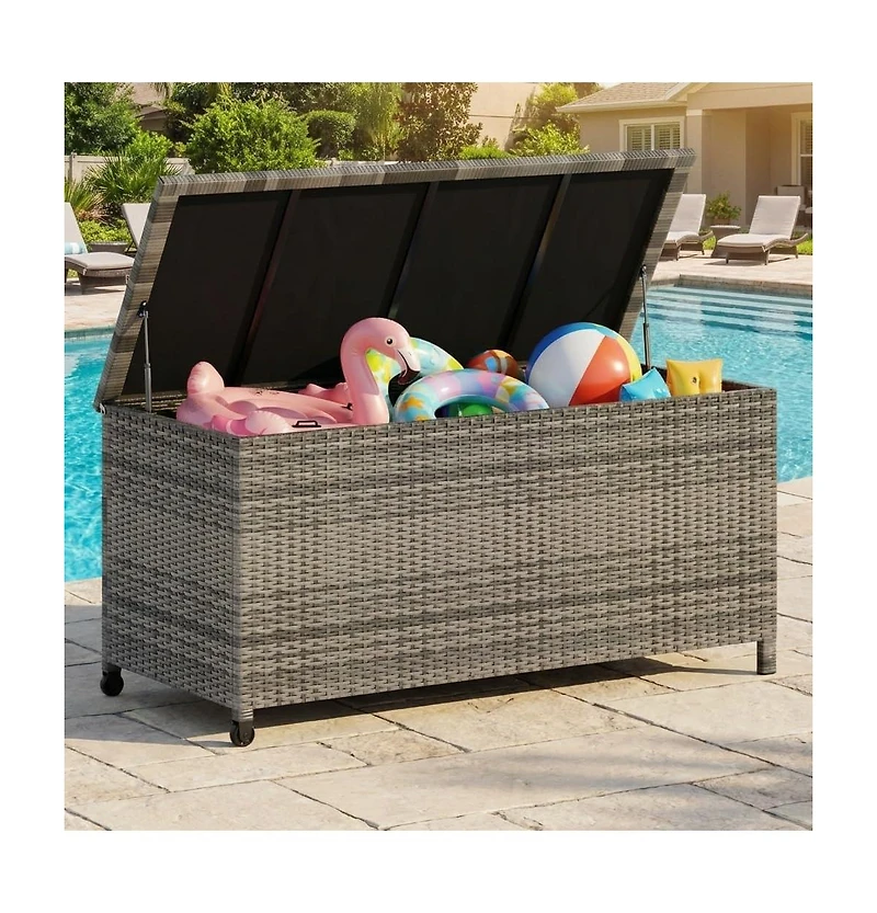 gaomon 125 Gallon Large Waterproof Pe Rattan Deck Box with Wheels