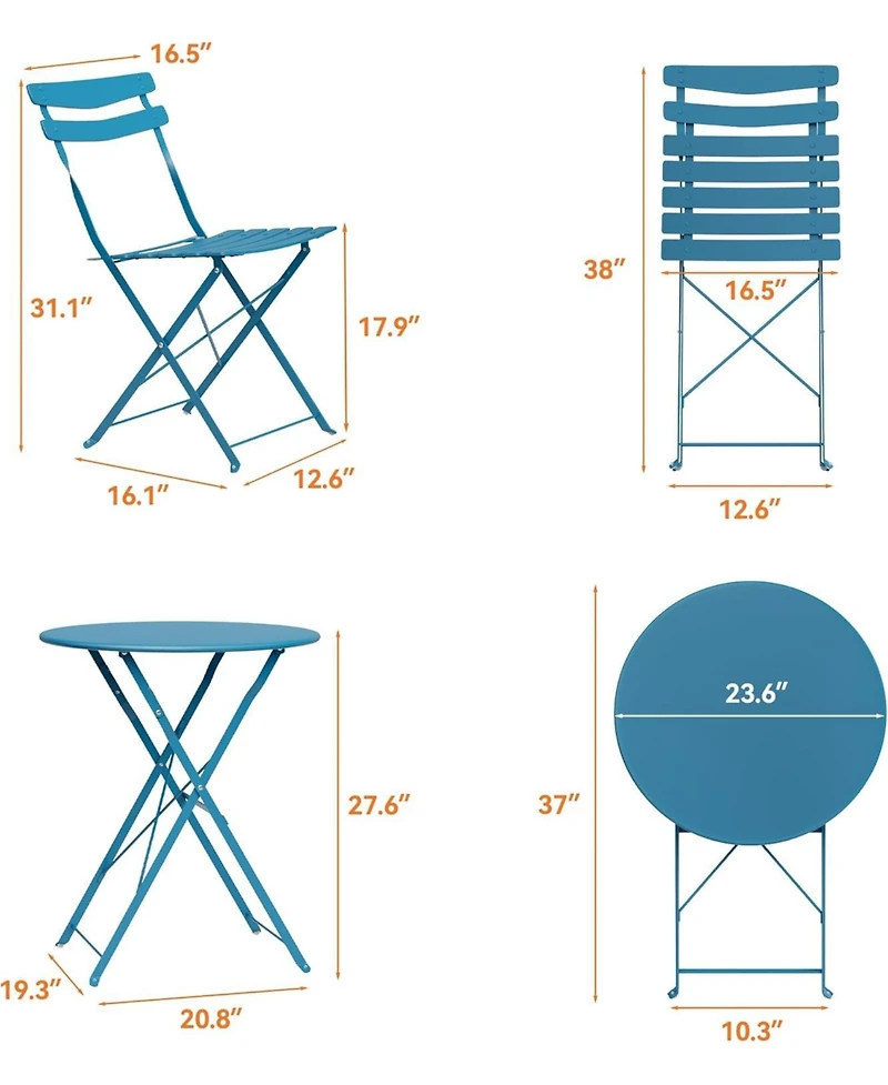 gaomon 3-Piece Foldable Metal Bistro Set with Round Table