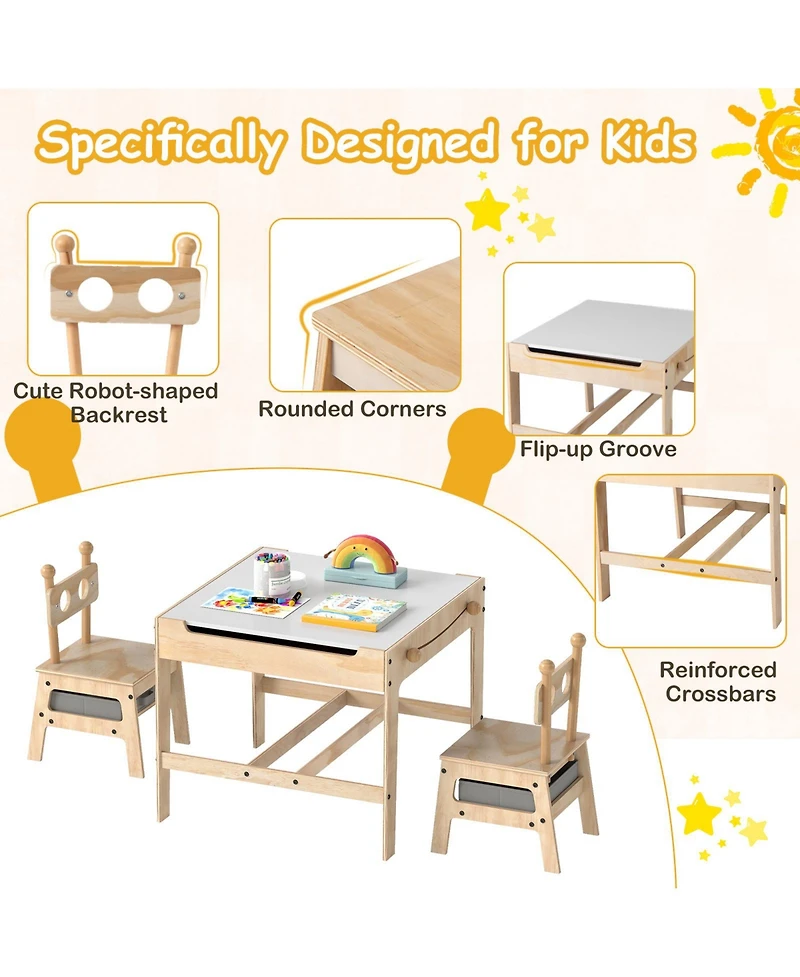 Slickblue Kids Activity Table and Chairs Set with Reversible Whiteboard