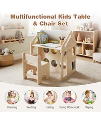 Slickblue Kids Wooden Table and Chair Set, House-Shaped Activity Design