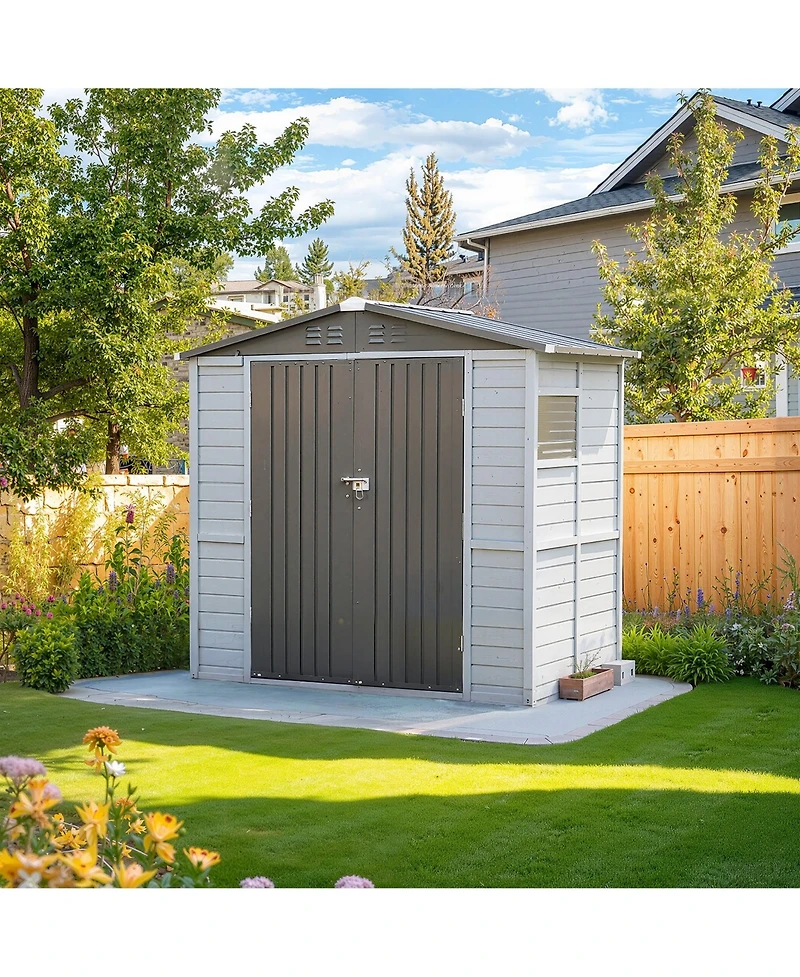 Clihome 4x6FT Iron-Wood Tool Shed Waterproof Outdoor Storage Shed