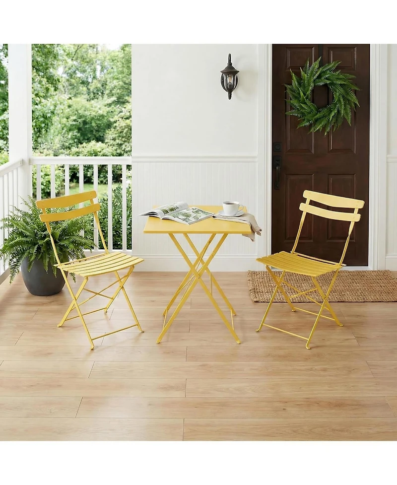 gaomon 3-Piece Foldable Metal Bistro Set with Square Table, Compact for Small Spaces