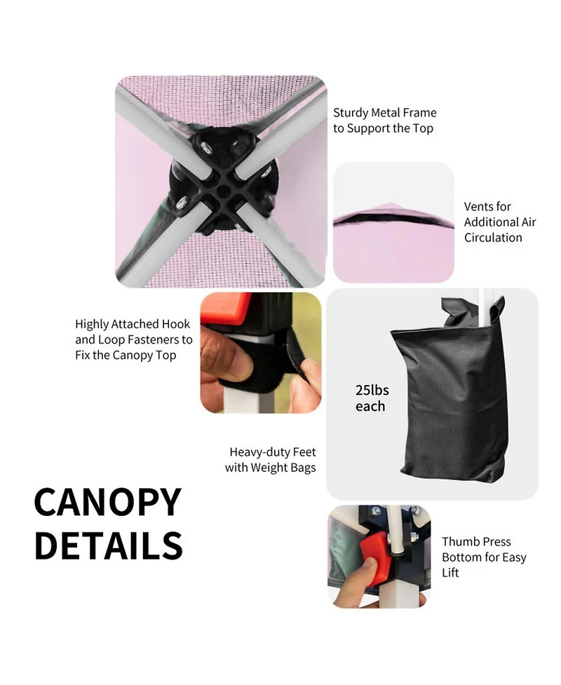 Gouun 6.6 x 6.6 ft Outdoor Pop Up Canopy Tent with Roller Bag and Four Weight Bags