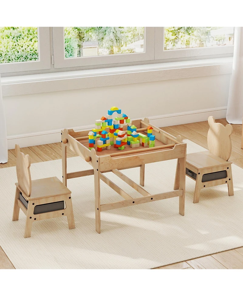 Sugift Kids Table and Chairs Set with Reversible Whiteboard Top