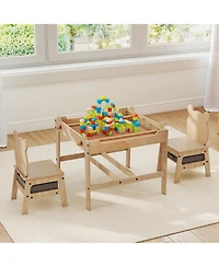 Sugift Kids Table and Chairs Set with Reversible Whiteboard Top
