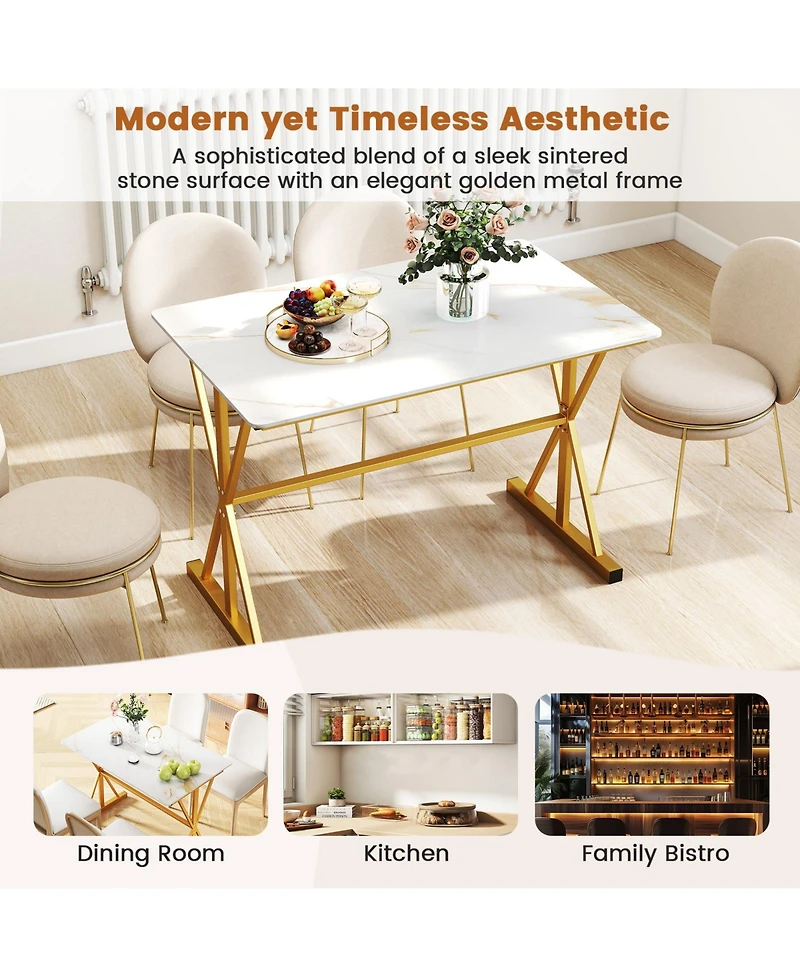 Sugift 44 Inches Sintered Stone Dining Table with Metal Frame and Faux Marble Tabletop