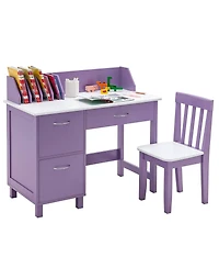 Sugift Kids Wooden Writing Desk Set with Drawer and Storage Cabinet