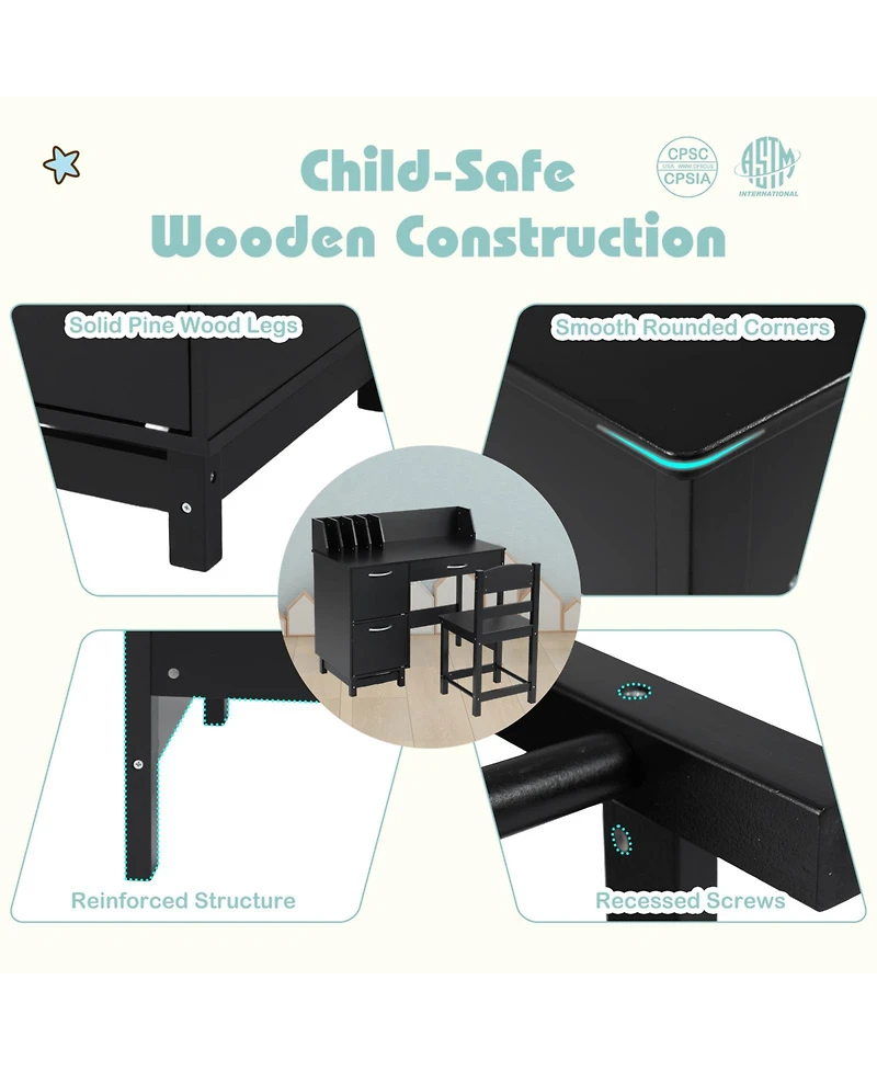 Sugift Wooden Kids Study Desk and Chair Student Workstation Set