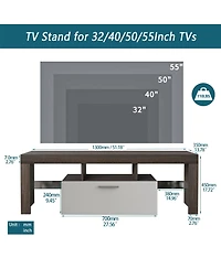 Rainsken Modern Tv Stand with Led Light, Media Console Entertainment Center for 50 Inch Tv with Toughened Glass Shelf for Living Room