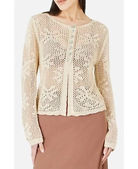 Yumi Women's Flower Crochet Button Up Cardigan