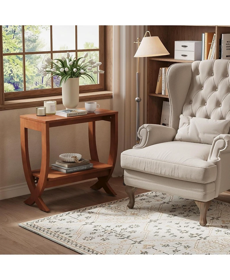 Tribesigns Solid End Table Set of 2, 2-Tier Couch Side Table with Arched Legs