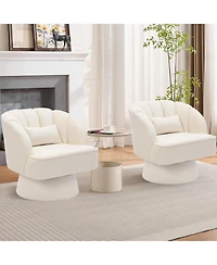 gaomon Swivel Barrel Chair, Velvet Upholstered Modern Armchair with Striped Backrest and Plush Padding, Round Lounge Chair for Living Room and Bedroom