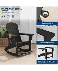 gaomon Folding Adirondack Rocking Chair with Retractable Ottoman and Cup Holders, Hdpe All-Weather Outdoor Chair for Porch