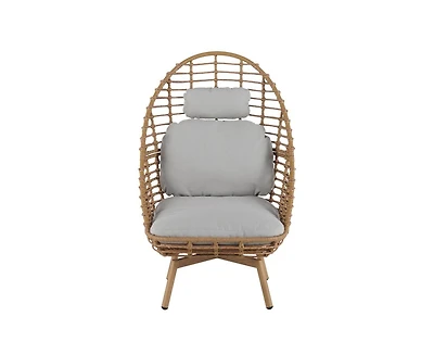 sumyeg Outdoor Wicker High-back Swivel Lounge Chair with Teak Finished Leg, Faux Rattan and Cushion