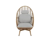 sumyeg Outdoor Wicker High-back Swivel Lounge Chair with Teak Finished Leg, Faux Rattan and Cushion