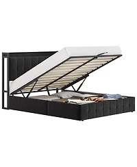 Homfan Lift Up Bed Frame, Upholstered Bed with Button Tufted Wingback Storage Headboard, Hydraulic Storage, No Box Spring Needed