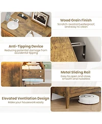 gaomon Farmhouse Drawer Dresser with Charging Station and Led Lights
