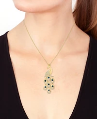 Effy Collection White Diamond (1/3 ct. t.w.) and Blue Diamond (1/3 ct. t.w.) Peacock Pendant Necklace in 14k Yellow Gold