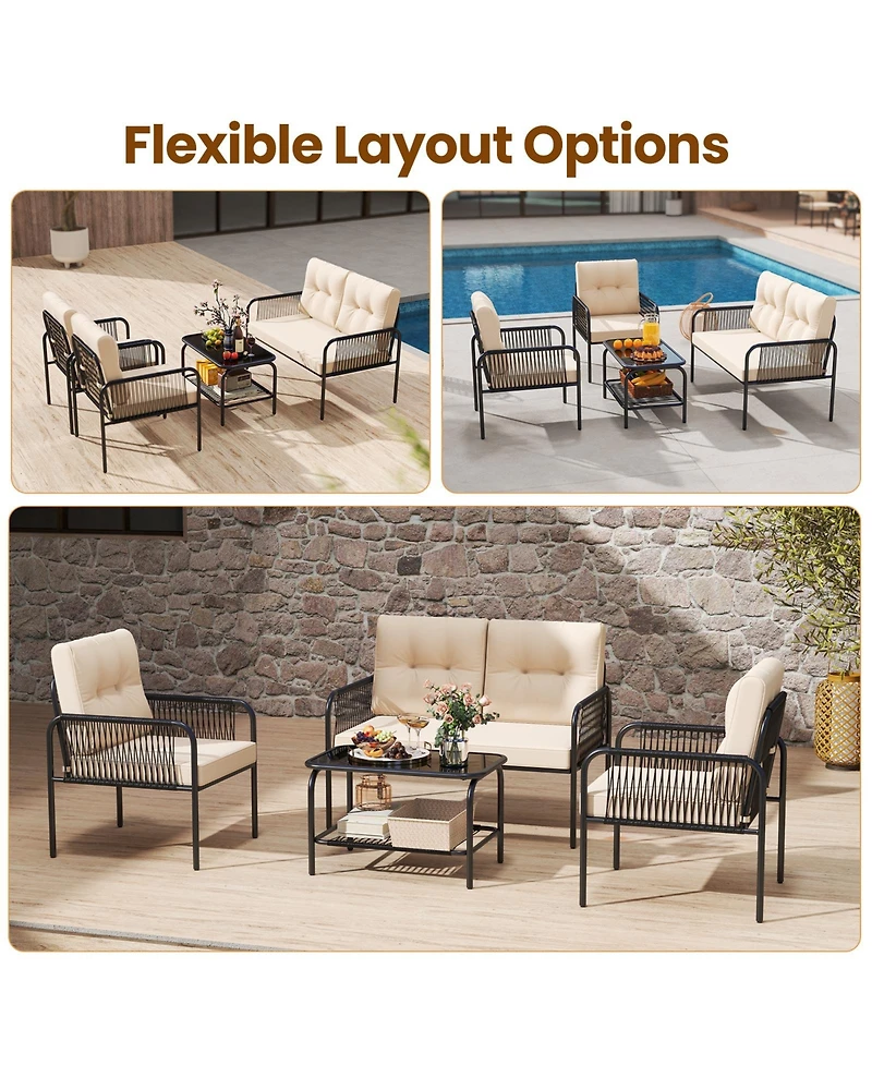 Sugift 4 Piece Patio Furniture Set with Rattan Chairs and Loveseat