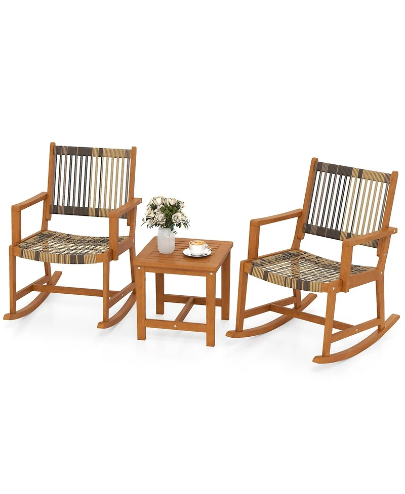 Sugift 3 Piece Patio Rocking Bistro Set with Acacia Wood Frame
